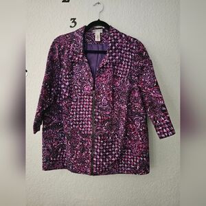 Maggie Barnes Catherines Size 0x Paisley Purple 3/4 Zip 3/4 Sleeve Blazer Coat